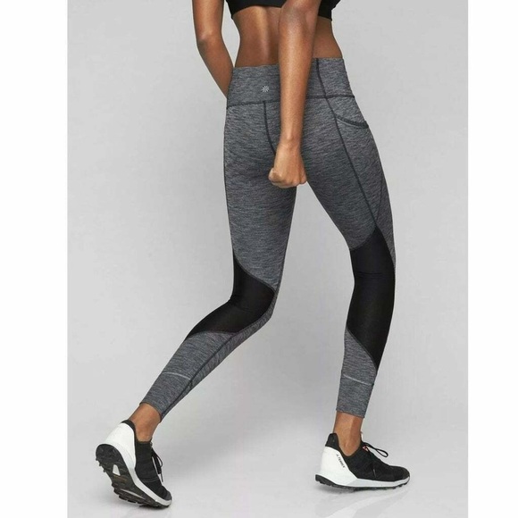 Athleta Relay Tight 2.0 Grey Heather Mid Rise Ankle Crop Pockets Leggings Size M - Picture 2 of 12